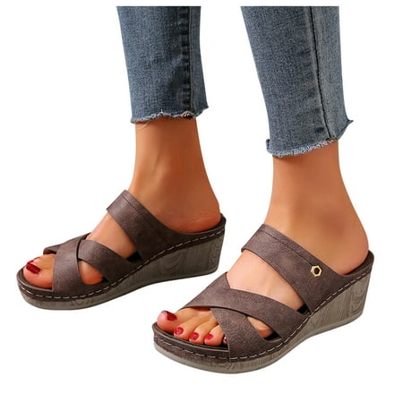 

new home gifts for home Women s Casual Solid Color Plus Size Comfortable Slope Heel Sandals And Slippers Pu Brown