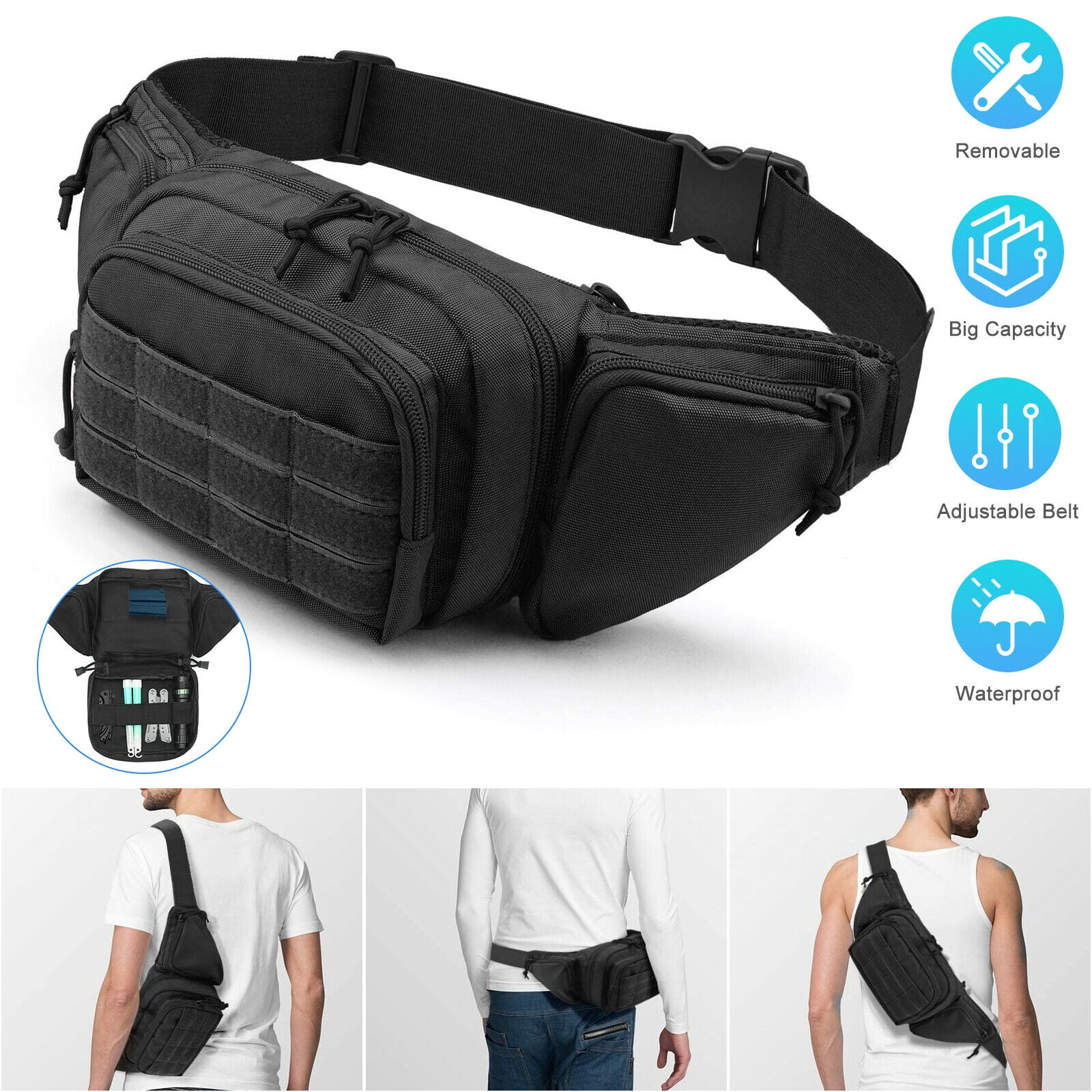  ArcEnCiel X-Small Tactical Waist Pack For Men Fanny Pack  Fishing Bags Army Money Belt Sport Travel Cycling Mobile Phone Pouch  (Black) : Sports & Outdoors