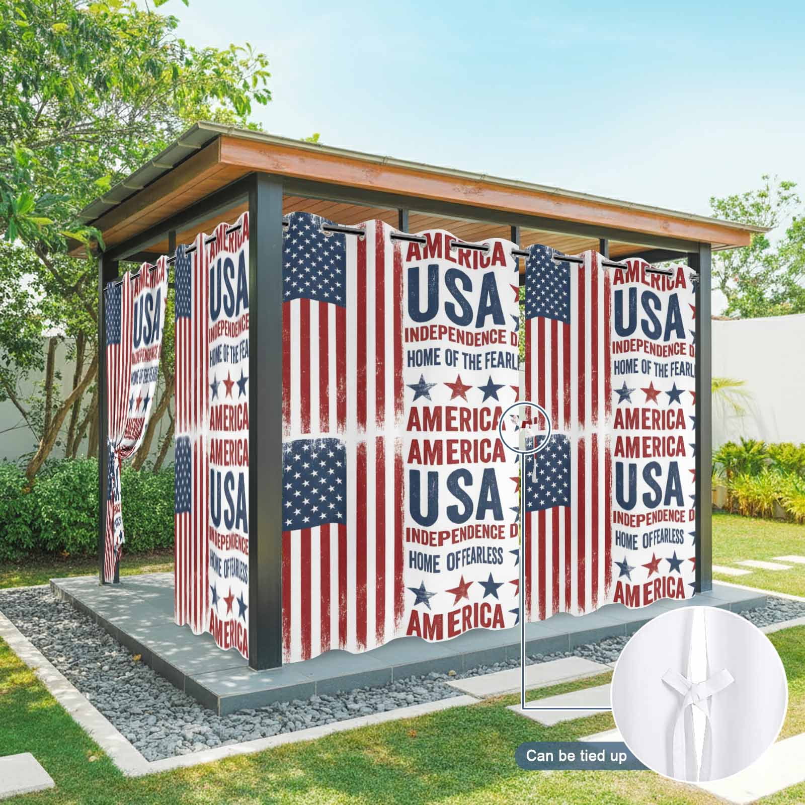 Independence Day Outdoor Curtains for Patio, Retro American USA Flag Red Stripes Abstract Sunshade Privacy Drapes Grommet Waterproof Outside Curtains for Porch/Cabana/Balcony 54"x 108", 1 Panel