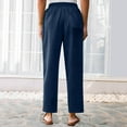 thumbnail image 4 of Wyobmus Womens Summer Trendy Linen Pants Solid Color Drawstring Elastic High Waist Casual Trousers Lightweight Side Eyelet Wide Leg Cropped Pants Navy, 4 of 5