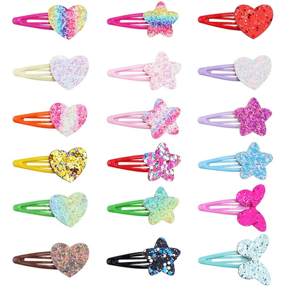18pcs Kids Hair Clips Sequins Love Heart Star Hair Clips Bangs Hairpins Hair Barrettes
