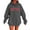 Dark Gray, variant on XIAONU Womens Hoodies Retro Letter Print Hooded Fleece Sweatshirt Peasure Long Sleeve With Pocket Drawstring Hoodie