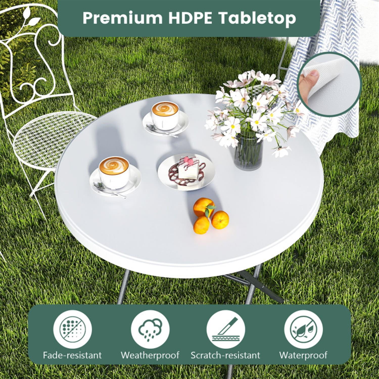 Demi Bonn 32" Round Folding Table with Thick Tabletop for Picnic fordoor Outdoor, Portable Plastic Dining Party Camping Table, White
