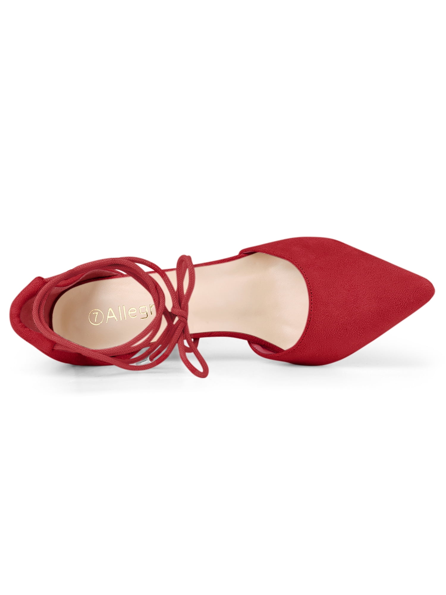 DARING DIVA Women's Pointed Toe Chunky Heels Lace Up Sandals and Pumps Red 7