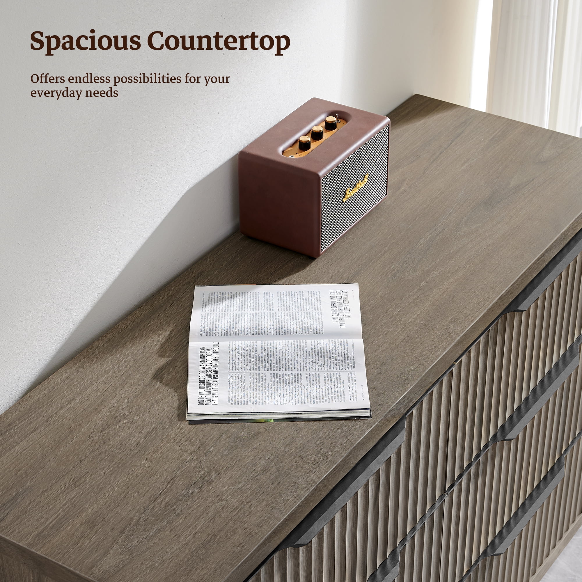SICOTAS 53.5" Wide 6 Drawer Dresser for Bedroom Set of 2, Farmhouse Chest of Drawers with Black Handles, Fluted Wood Storage Cabinet for Living Room, Grey Alder