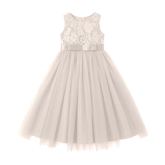 RUTAYY Children Girls Long Dress Solid Color Round Ncek Sleeveless Lace Formal Gown Puffy Skirt Comfortable Elegant Holiday Dresses