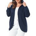 thumbnail image 4 of Agnes Orinda Women's Plus Size Jacket Hooded Open Front Color Blocks Long Sleeve Casual Oversized Sweatshirt with Pockets 1X Navy Blue, 4 of 6