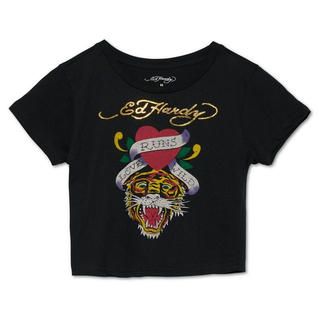 Ed Hardy Tiger Heart Baby Tee - EHW1104-30D (Black, L)