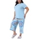 thumbnail image 4 of Conjunto de pijama de dos piezas para mujer de tallas grandes Agnes Orinda, con camisetas de manga corta y pantalones, patrón impreso, 3X azul, 4 of 6