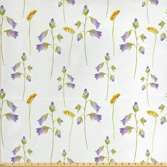 Floral Fabric by the Yard, Simplistic Flowers Spring Tones Plain Background, Decorative Upholstery Fabric for Chairs & Home Accents, Pale Mauve Earth Yellow by Ambesonne
