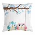 thumbnail image 1 of Nursery Throw Pillow Cushion Cover, Two Owls in Love on a Swing Blossoming Tree Branch Spring Romance, Decorative Square Accent Pillow Case, 20 X 20 Inches, Pale Blue Pale Pink Brown, by Ambesonne, 1 of 2