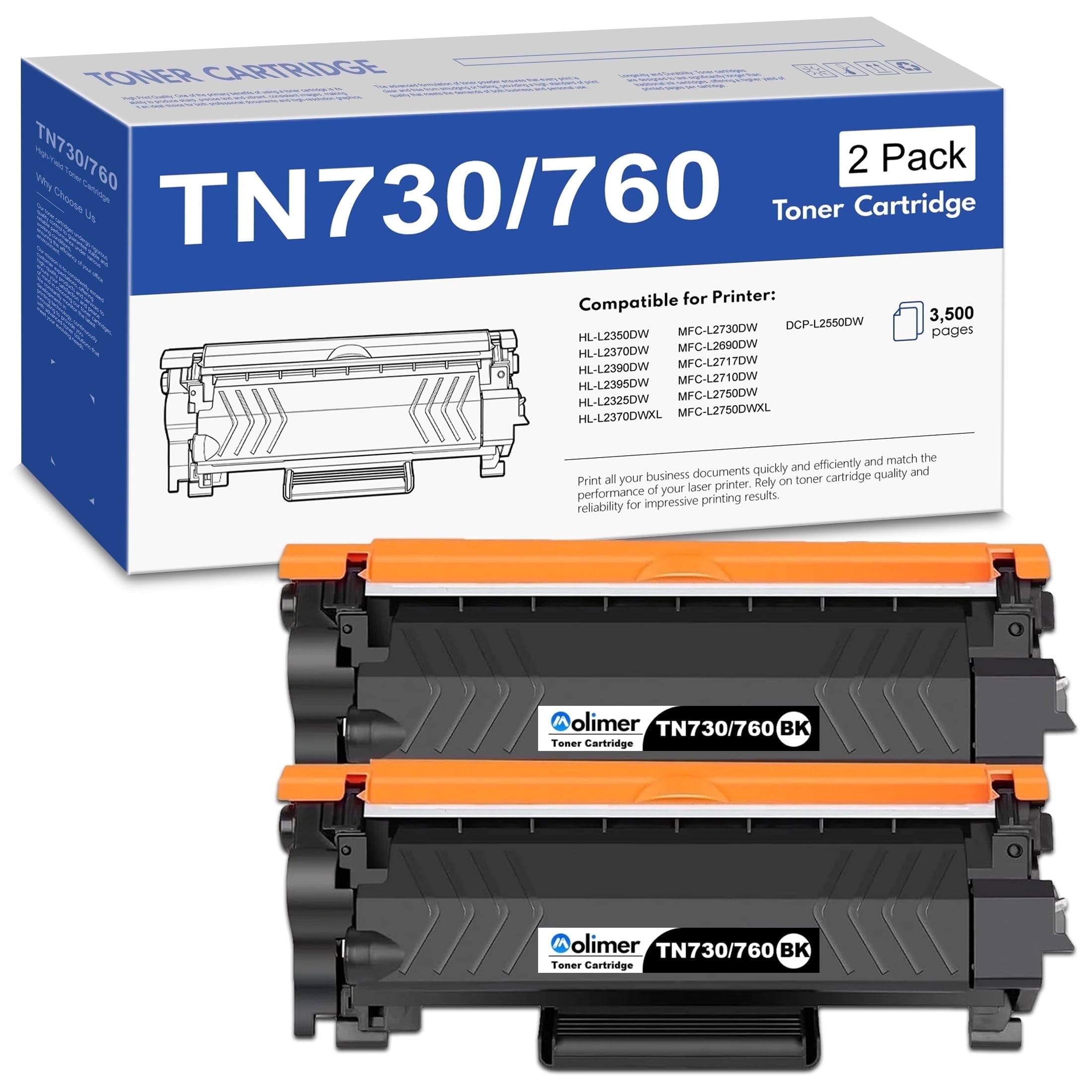 MOLIMER TN730/TN760 Toner Cartridges 2-Pack