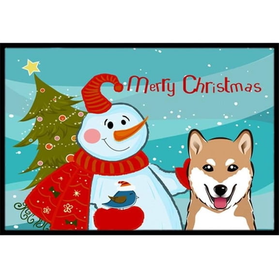 Snowman With Shiba Inu Indoor & Outdoor Mat- 24 x 36 in.