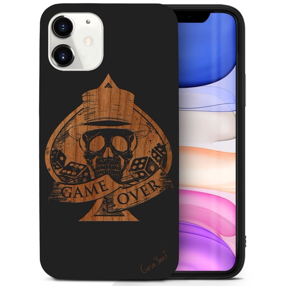 Case Yard Wooden Case for iPhone-12-Mini Soft TPU Silicone cover Slim Fit Shockproof Wood Protective Phone Cover for Girls Boys Men and Women Supports Wireless Charging Game Over Design