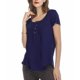 thumbnail image 3 of Mujer Cuello Redondo Top Botón Trim Plisado Busto Manga Corta Tipo Suelto Camiseta Casual Azul Púrpura XXL, 3 of 6