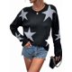 thumbnail image 1 of Suéter Informal de Punto con Cuello Redondo y Hombros Caídos con Estampado de Estrellas para Mujer Negro XL, 1 of 10