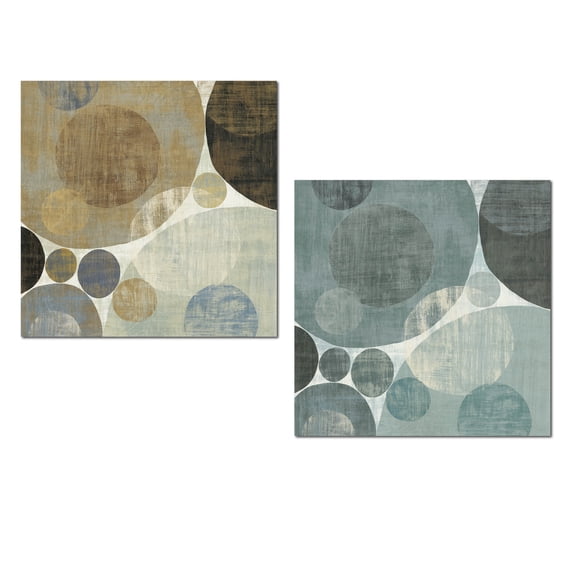 Lovely Blue and Brown Abstract Circle Patterned Set by Michael Mullan; Two 12x12in Unframed Paper Posters
