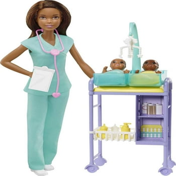 Barbie Careers Baby Doctor Playset with Brunette Fashion Doll, 2 Baby Dolls, Furniture & Accessories