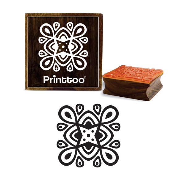 Printtoo Floral Mandala Wooden Rubber Stamp Scrap-booking Craft Square Stamps-5 x 5 Inches