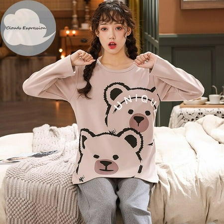 

QWZNDZGR Spring Autumn Women s Sleep Lounge Pajama Long Sleeved Girl Pajama Set Cartoon Pyjamas Cotton Sleepwear M L XL XXL XXXL Fashion