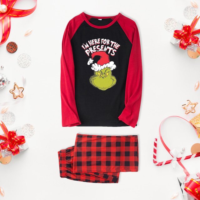 Pijamas Navideñas Traje de pantalón largo negro con estampado de dibujos animados estilo casual familiar de Navidad Ygjytge Negro*Hombre T M para Unisex