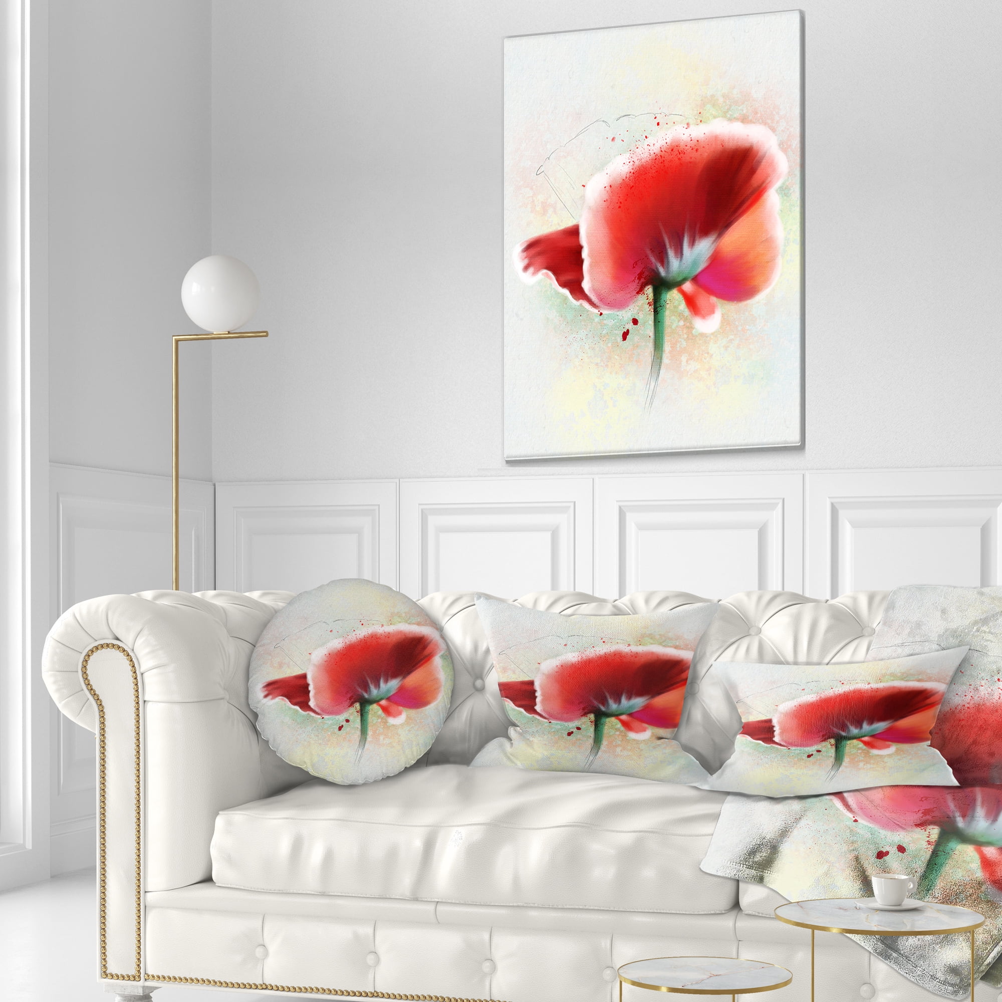 Designart Beautiful Red Watercolor Poppy - Flowers Throw Pillowwork - 12x20