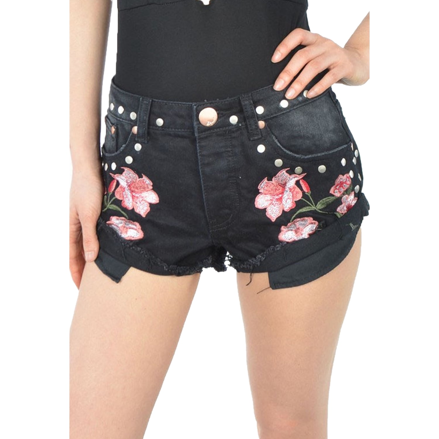 embroidered denim shorts womens