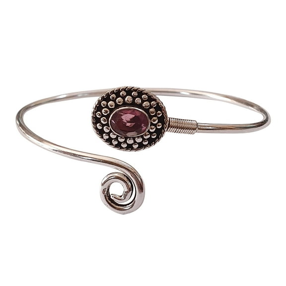 Tibetan Silver Pink Tourmaline Cuff Bracelet for Women – Handmade 925 Silver-Plated Boho Tribal Designer Jewelry Gift