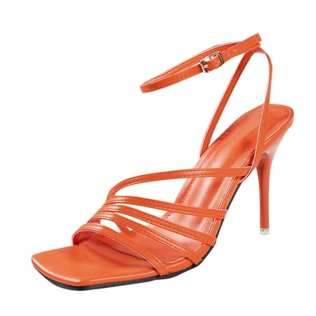 

Womens Sandals Fashion Summer Women Sandals High Heel Solid Color Open Toe Ankle Buckle Casual Sexy Women S Sandals Pu Orange 40