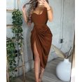 thumbnail image 2 of HLSOHJP Women's Ruched Midi Dress Sleeveless Spaghetti Straps One Shoulder Asymmetric High Split Party Dress, 2 of 6