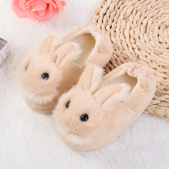 Children Cotton Slippers Home Slippers Plush Slippers Cute Rabbit Slippers, 15/16 (Inner Length 15.5cm), Beige