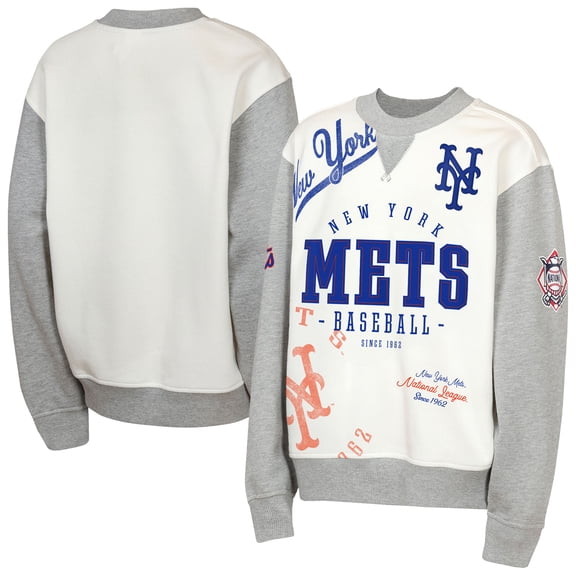 Youth Outerstuff Cream/Gray New York Mets Big League Power Hit Fleece Sweatshirt