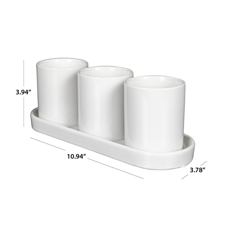 Mainstays White Ceramic Herb Plant Planter 11x3.75x4 Inch Indoor