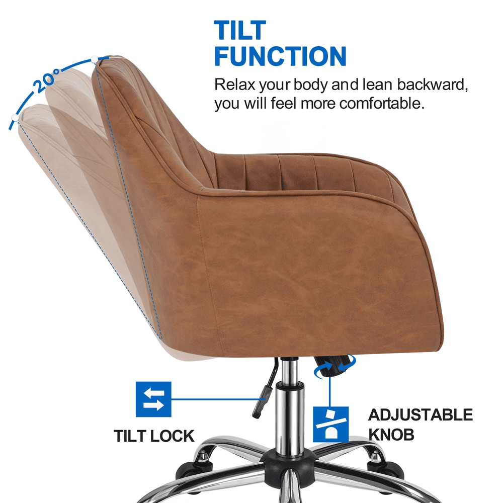 Alden Design Modern Faux Leather Desk Chair for Home Office, Retro Brown