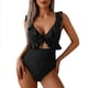 thumbnail image 5 of Trajes de Baño de Corte Alto para Mujeres de Color Sólido con Cojín de Pecho, sin Soporte de Acero Traje de Baño Dividido con Cordón Suelto, Cintura Alta, 5 of 7