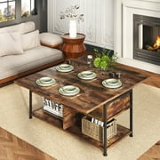 MONVANE 40 Lift Top Coffee Table with Storage for Living Room, Rustic Brown