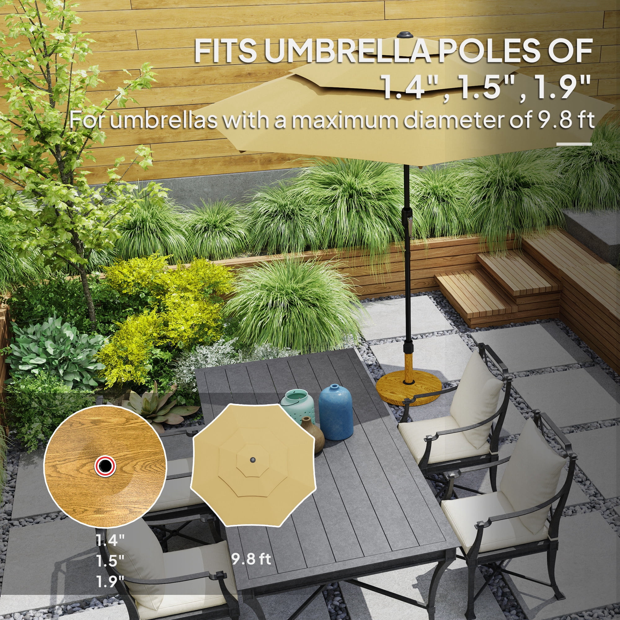 Homiyad Patio Umbrella Base Holder, Outdoor Umbrella Base with Wheels, Heavy Duty Patio Umbrella Stand Base for Garden, Poolside, Nature Wood