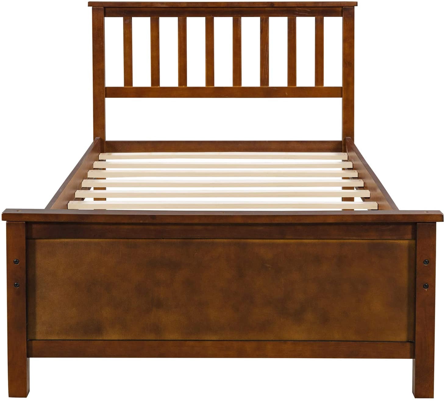 Harper & Bright Designs Twin Bed Frame, Platform Wood Bed Frame with Headboard and Footboard, Walnut