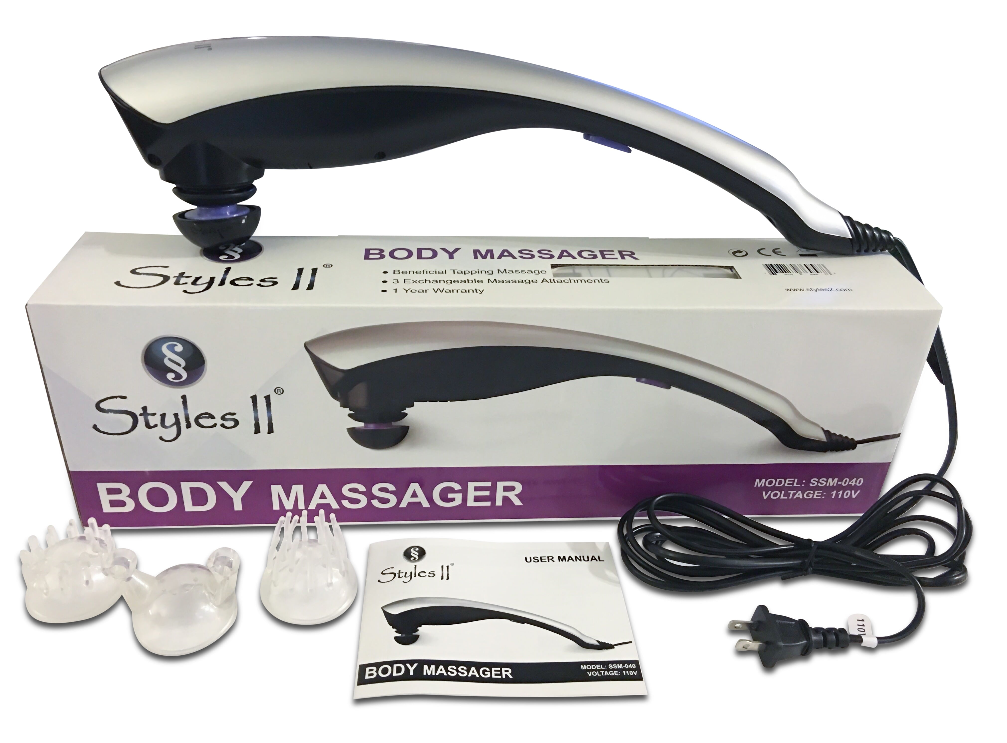 Styles II Therapeutic Percussion Body Massager - 3 Variable Attachments – Relaxes Muscles, Relief Knots, Pain, Stiffness & Fatigue In Neck, Waist, Shoulder, Feet, Back