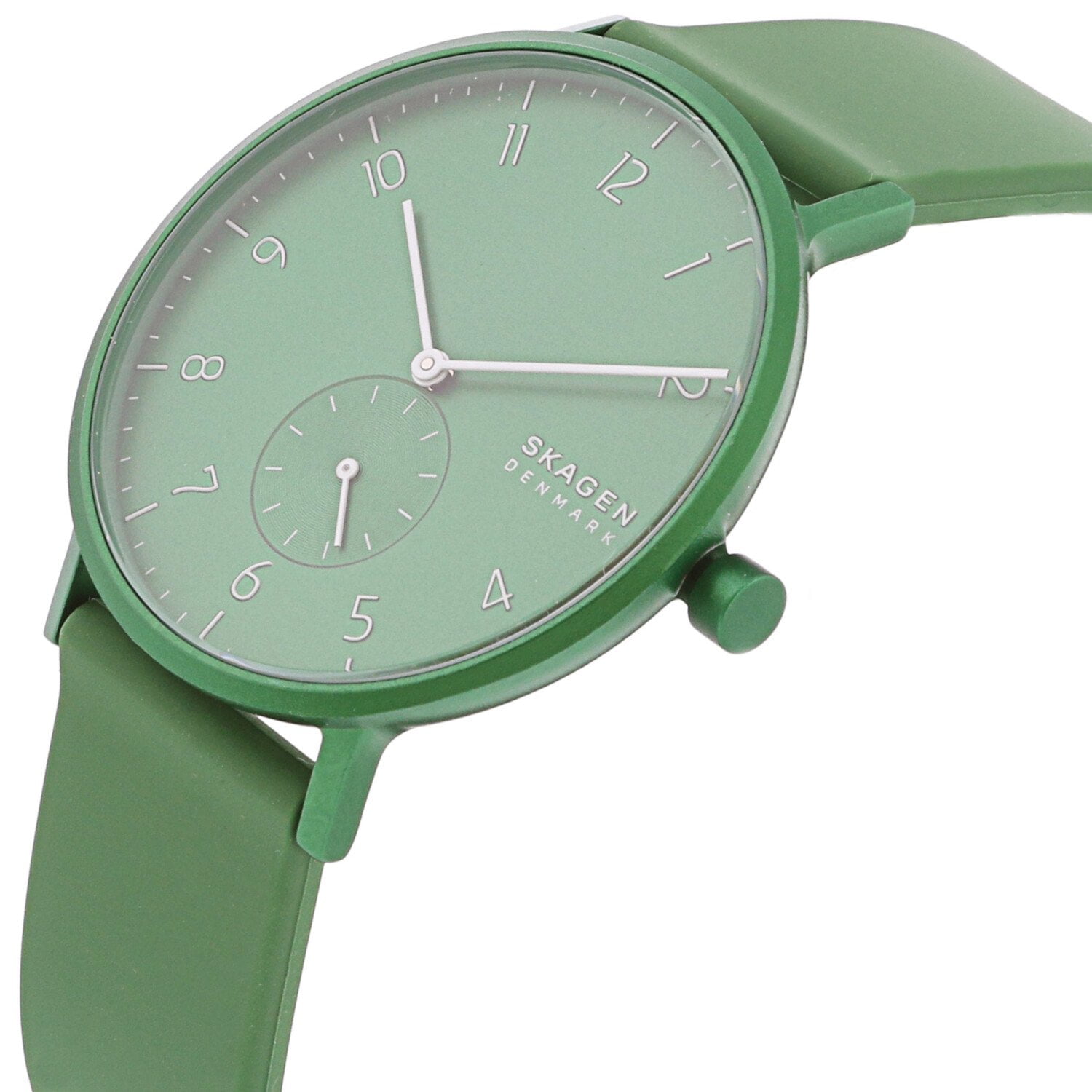 skagen aaren green leather watch