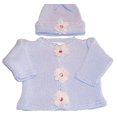 thumbnail image 2 of Knitted Crochet Finished Mauve Cotton Cardigan Hat Set with Rhinestone Flower (6-12 mo), 2 of 2