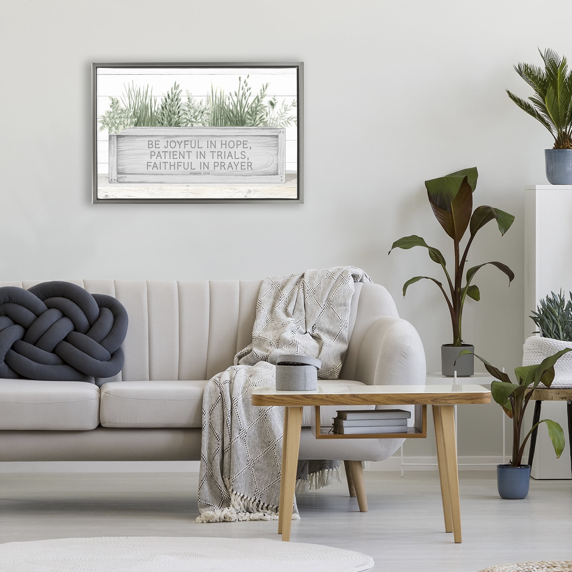 Stupell Industries Be Joyful Flower Box Gray Framed Floater Canvas Wall Art, design by Janice Gaynor