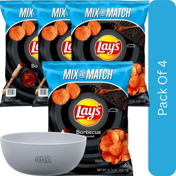 Lay’s Barbecue Potato Chips-15.25oz-4pk, With Olive White Bowl By OMA