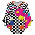 thumbnail image 5 of Retro Classic 1980S Shapes On Black And White Check Women's V-Neck Blouse With 3/4 Ruffled Bell Sleeves Casual Top Ladies Blouses, 5 of 7