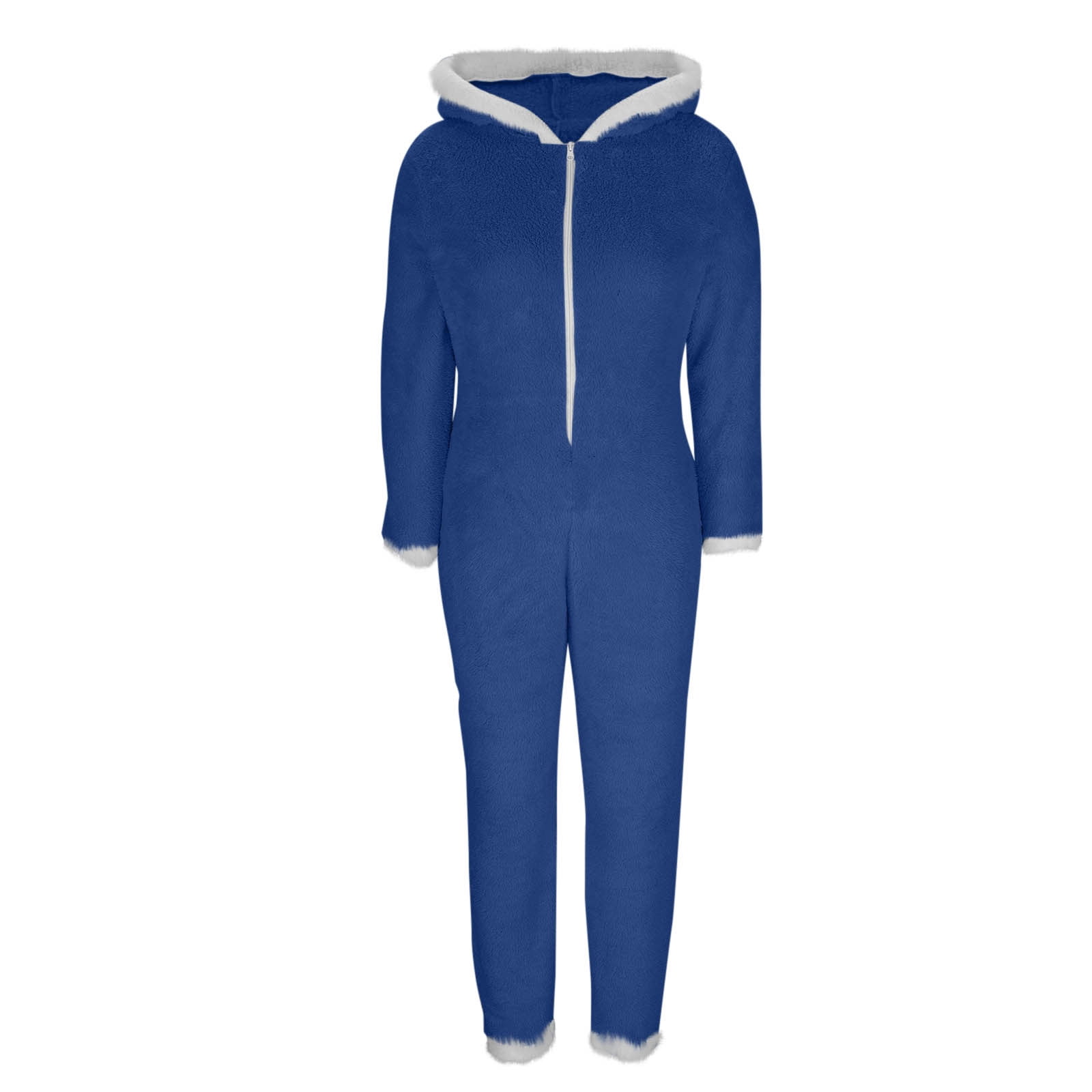 yoeyez Christmas Onesie Womens Slim Santa Hooded Pajamas Outfit Adult One-piece Pajamas Fleece Front Zipper Rompers