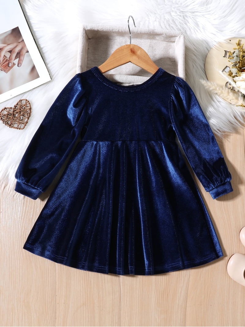 Bagilaanoe Toddler Baby Girl Velvet Dress Long Puff Sleeve A-line Princess  Dresses 9M 12M 18M 24M 3T 4T Kids Fall Casual Party Dress - Walmart.com