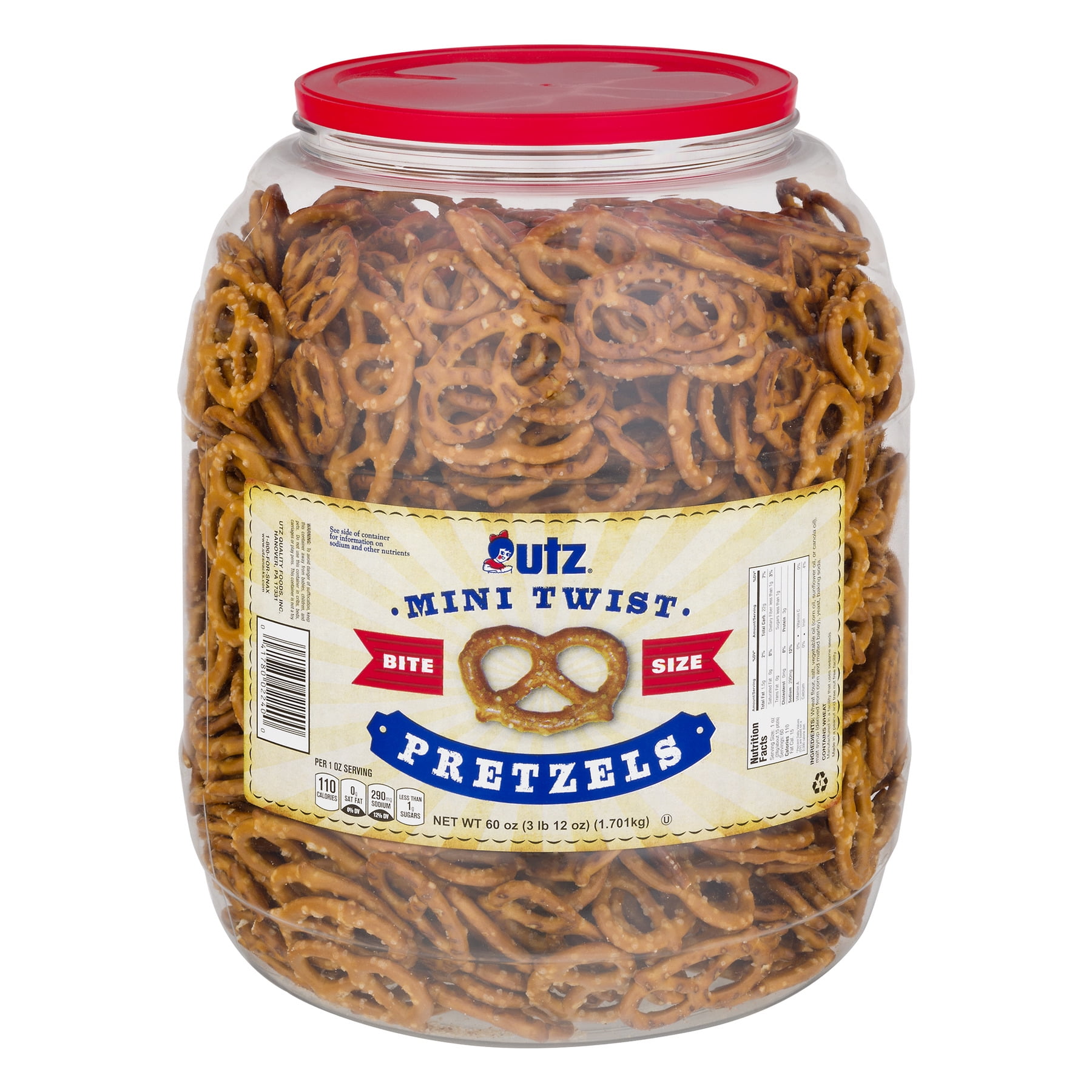 Utz Mini Pretzel Twists, 60 Oz. Canister