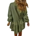 thumbnail image 5 of OSFVNOXV Cotton Linen Dress for Women Mini Length Ruffle Flowy Sun Dress Long Sleeve Button Down Ruched Pleated Tiered Short Shirt Dress, 5 of 5