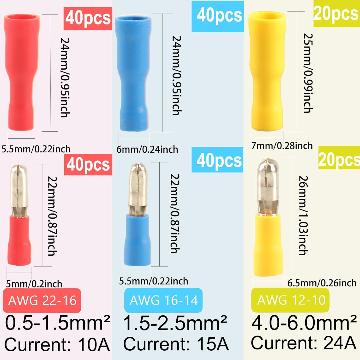 200 bullet connectors male and female, bullet line terminals crimp terminals automotive electrical connectors motorcycle connectors insulated waterproof terminals