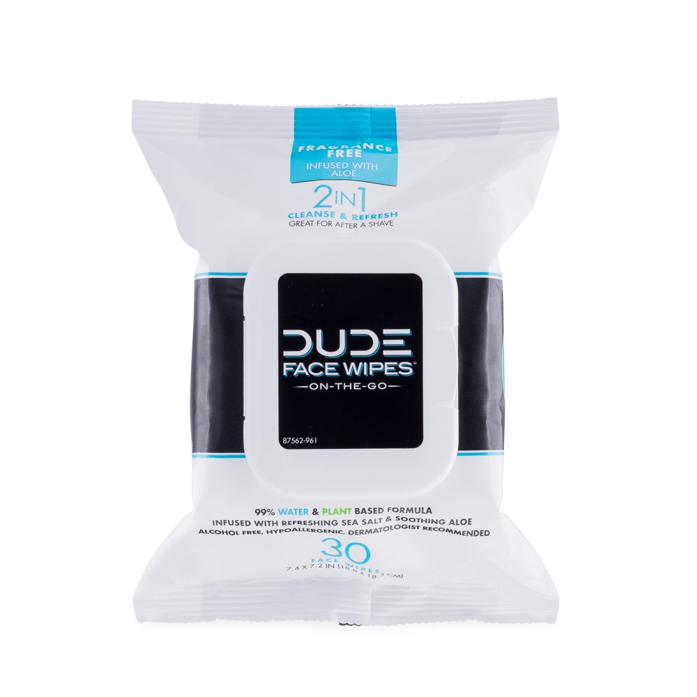 DUDE Unscented Face Wipes Infused with Sea Salt & Aloe Sensitive Skin 30 Ct